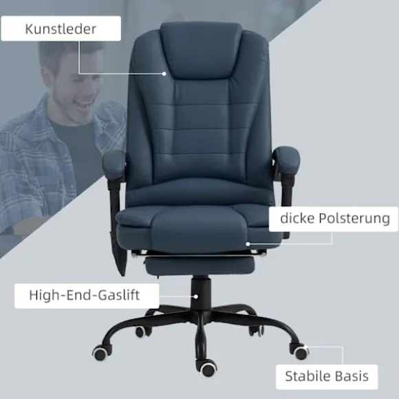 Kontorstol med 7-punkts massage, ergonomisk kontorstol med lænefunktion, højdejusterbar chefstol med fjernbetjening, 120 kg bæreevne, til studie, kont | Fyndiq