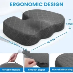Kontorstolsædehynde, ekstra stor memory foam-hynde, ergonomisk designet til at lindre iskias og smerter forårsaget af langvarig siddende, sort.