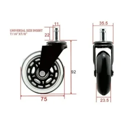 Kontorstolshjul 5 stk., 11x22mm Drejelige Hjul til Stole, 360° Lydløs Rullning, Slidstærkt, Ridsebeskyttelse, Kontorstolshjul