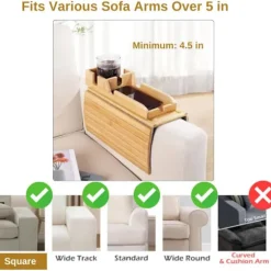 Kopholder til sofaarmlæn Sofabakke med kopholder Foldbart bord med skridsikre armlæn