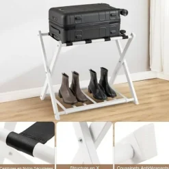 Kuffertholder - COSTWAY - Sammenfoldelig bagage, 2 etager - 4 metalopbevaringsstropper svart + vit