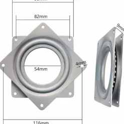 Kugleleje drejeplade, drejeplade, drejebase, 360 graders roterende plade, firkantet metal drejeplade, 4 tommer