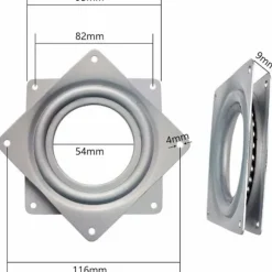 Kugleleje drejeplade, drejeplade, drejebase, 360 graders roterende plade, firkantet metal drejeplade, 4 tommer