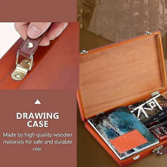 Kunstner Opbevaringsboks Træ Kunstner Værktøj Pensel Opbevaringsboks Holder Etui Organizer til Pasteller Blyanter Smykker Makeup DIY Håndværk