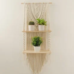 Kvastblonde Væg Hylde - Boho Væg Hylde - Dekorativ Boho Flydende Plante Rum Organisator Kvastblonde Reb Dekorativ Organisator, Håndlavet Plante Hylde | Fyndiq