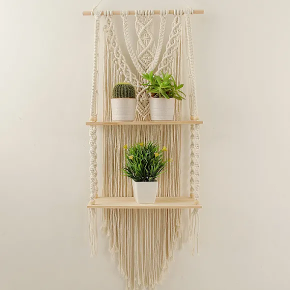 Kvastblonde Væg Hylde - Boho Væg Hylde - Dekorativ Boho Flydende Plante Rum Organisator Kvastblonde Reb Dekorativ Organisator, Håndlavet Plante Hylde | Fyndiq