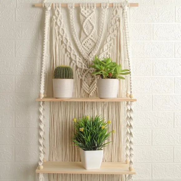 Kvastblonde Væg Hylde - Boho Væg Hylde - Dekorativ Boho Flydende Plante Rum Organisator Kvastblonde Reb Dekorativ Organisator, Håndlavet Plante Hylde | Fyndiq