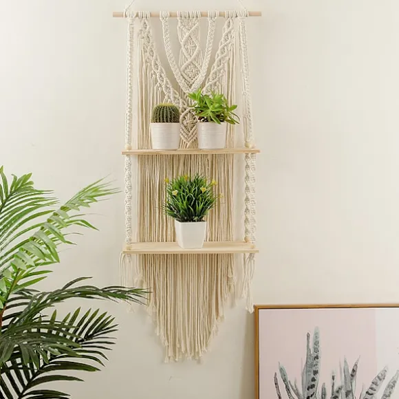 Kvastblonde Væg Hylde - Boho Væg Hylde - Dekorativ Boho Flydende Plante Rum Organisator Kvastblonde Reb Dekorativ Organisator, Håndlavet Plante Hylde | Fyndiq