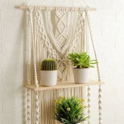 Kvastblonde Væg Hylde - Boho Væg Hylde - Dekorativ Boho Flydende Plante Rum Organisator Kvastblonde Reb Dekorativ Organisator, Håndlavet Plante Hylde | Fyndiq