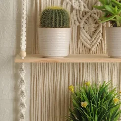Kvastblonde Væg Hylde - Boho Væg Hylde - Dekorativ Boho Flydende Plante Rum Organisator Kvastblonde Reb Dekorativ Organisator, Håndlavet Plante Hylde | Fyndiq