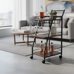 3-lags industriel køkkenvogn med glashylde