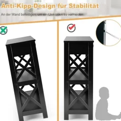 3-lags konsolbord i sort træ med skuffe, 100x30x80 cm