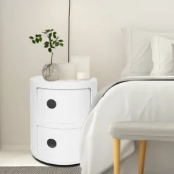 2-lags moderne sengebord, soveværelse, sidebord, multifunktionel rund opbevaringsenhed
