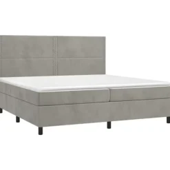 Lamelseng - Eksklusiv Hus - 200x200 cm - Lys grå velour - Farvet LED