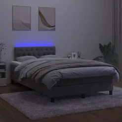 Lamelseng med madras - Eksklusivt hjem - 120x190 cm - Mørkegrå fløjl - Farvet LED-bånd