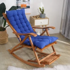 Lang Sammenklappelig Liggestol Gyngestol Bomuldsdyne Plysdyne Bambusstolsdyne Blå Blue-FF- Blue 48x120cm