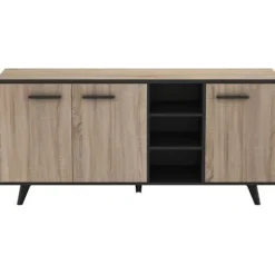 Lav skænk - Børstet eg og matsort indretning - Moderne - WAYNE - L 160,7 cm Borstad ek och mattsvart