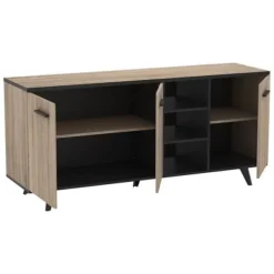 Lav skænk - Børstet eg og matsort indretning - Moderne - WAYNE - L 160,7 cm Borstad ek och mattsvart