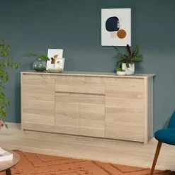 Lav skænk - Spånplade - Dakota eg indretning - 4 låger + 1 skuffe - Betty - L 185 x D 46 x H 85,5 cm Dakota ek dekor