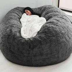 Lazy Sofa Sækkestol Faux Fur Sækkestol Bønnesofa Mørkegrå (Kun sækkestolsbetræk) (180*90) Dark Grey