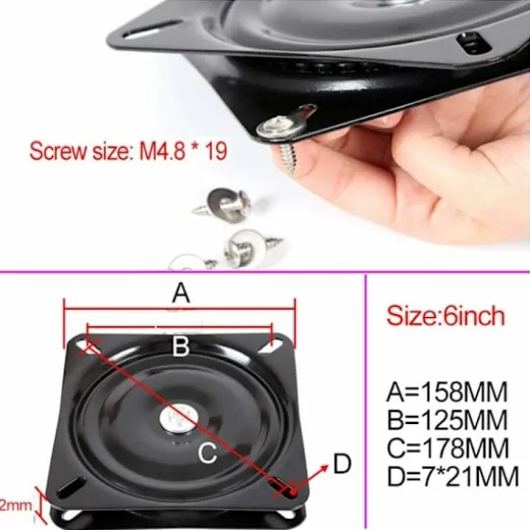 Lazy Susan firkantet leje, 16 cm, drejelig bund, til møbler, sofa, tv og bar