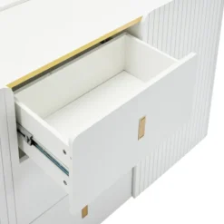 LED Skænk 150 cm Bred Med 2 Døre & 2 Skuffer, Multifunktionel Kommode & Highboard Med Belysning White