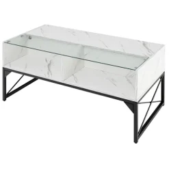 LED sofabord med marmor look & Justerbare lysfarver & Lysstyrke stuebord hvid