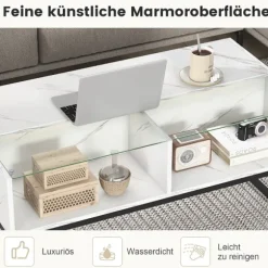 LED sofabord med marmor look & Justerbare lysfarver & Lysstyrke stuebord hvid