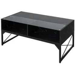 LED sofabord med marmor look & justerbare lysfarver & Lysstyrke stuebord sort