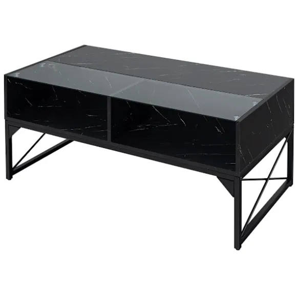 LED sofabord med marmor look & justerbare lysfarver & Lysstyrke stuebord sort