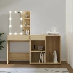 LED-frisør - Eksklusivt hus - Sonoma eg - Ingeniørtræ - Rummelig opbevaring Sonoma ek