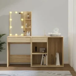LED-frisør - Eksklusivt hus - Sonoma eg - Ingeniørtræ - Rummelig opbevaring Sonoma ek