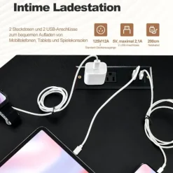 L-formet computerbord med stikkontakt & CPU Stand & Robust metalramme hjørnebord sort