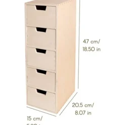 Lille Kommode - KREATIV DECO - 5 Skuffer - Naturligt Træ - 15x20,5x47 cm - Alsidig Naturlig