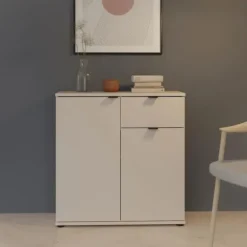 Lille opbevaringsmøbel - buffet - GANYMEDE - 2 døre - 1 skuffe - Sand - 80,1 x 34,1 x 82,3 cm Sand