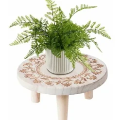 Lille rund træ blomsterpottestand, mini skammel, udstillingsstand til sukkulenter, bonsai, potteplanter, rustik blomsterpottestand