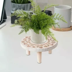 Lille rund træ blomsterpottestand, mini skammel, udstillingsstand til sukkulenter, bonsai, potteplanter, rustik blomsterpottestand