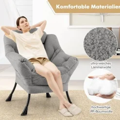 Lænestol med armlæn, sidelomme, fodstøtte - Grå