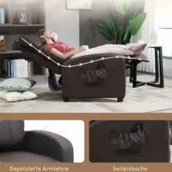 Lænestol med massagefunktion, justerbar ryglæn, kunstlæder