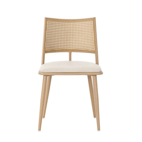 Lænestol med rattanryglæn og PU-sæde, beige stue stol til soveværelse og opholdsområde Beige