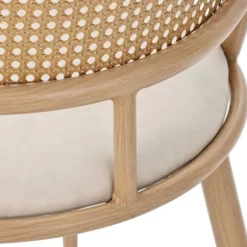 Lænestol med rattanryglæn og PU-sæde, beige stue stol til soveværelse og opholdsområde Beige