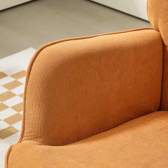 Lænestol med skammel, fløjstol med høj ryg, træben, tuftet design fløjlsbuks-look loungestol til stuen, brun