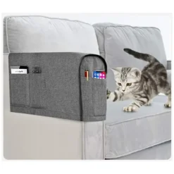 Lænestol Smalle Linned Armlænsbetræk til Stue Skridsikker Sofa Armbeskytter til Hunde, Katte, Telefon, Sæt med 2, Grå
