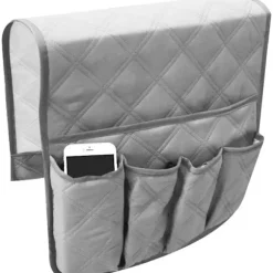 Lænestol TV Fjernbetjeningsholder, Fremstillet af Non-Woven Stof, 5 Lommer Lænestolslomme Til Smartphone, Bøger, Tidsskrifter, Ipad (Grå)