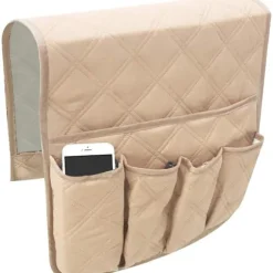 Lænestol TV Fjernbetjeningsholder, Fremstillet af Non-Woven Stof, 5 Lommer Lænestolslomme Til Smartphone, Bøger, Tidsskrifter, Ipad (Grå)