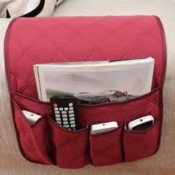 Lænestol TV Fjernbetjeningsholder, Lavet af Non-Woven Stof, 5 Lommer Lænestol Lomme Til Smartphone, Bøger, Magasiner, Ipad (Grå)