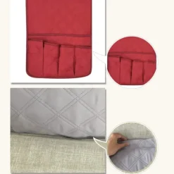 Lænestol TV Fjernbetjeningsholder, Lavet af Non-Woven Stof, 5 Lommer Lænestol Lomme Til Smartphone, Bøger, Magasiner, Ipad (Grå)