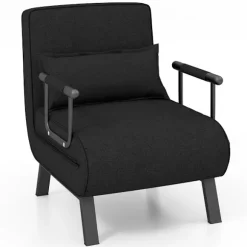 Lænestolsseng med sengefunktion, klapsofa, sovesofa med justerbart ryglæn og aftagelig hynde, sort