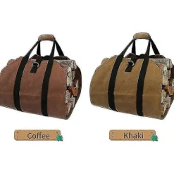 Logbærer Træbærepose med Håndtag Holdbar Vokset Lærred Logbærer Stor Logtaske Indendørs Camping Logbærer 99 x 41 cm Kaffe (ls)