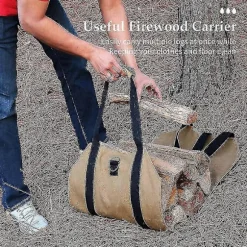 Logbærer Træbærepose med Håndtag Holdbar Vokset Lærred Logbærer Stor Logtaske Indendørs Camping Logbærer 99 x 41 cm Kaffe (ls)